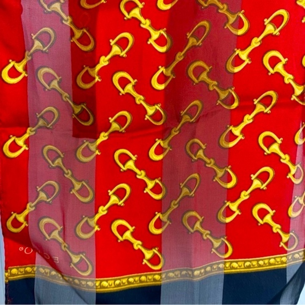 ECHO Red Gold Horse-bit Print Equestrian Silk Scarf